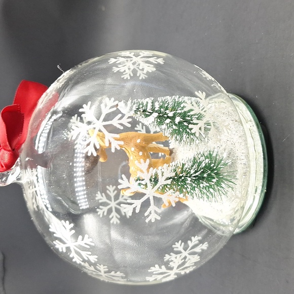 Glass Holiday Ornament with Reindeer and Snowflakes - Picture 3 of 6